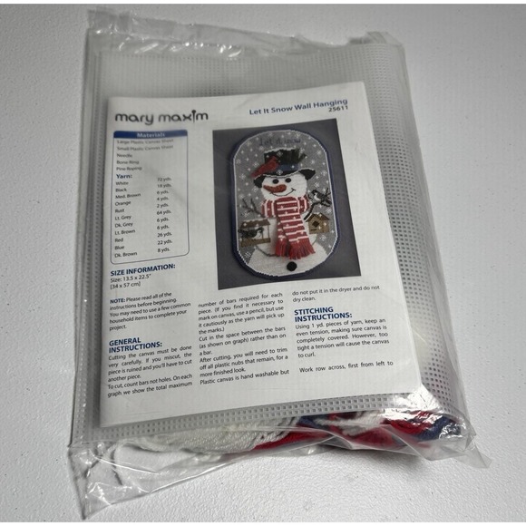Mary Maxim Let It Snow Snowman Wall Hanging Plastic Canvas Cross Stitch Kit - Picture 2 of 6